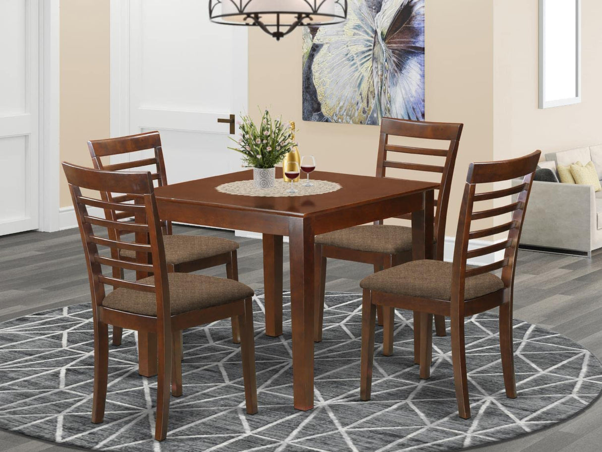 East West Furniture OXML5-MAH-C 5 Piece Set for 4 Includes a Square Kitchen Table and 4 Linen Fabric Dining Room Chairs, 36x36 Inch East West Furniture