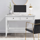 White Computer Desk with 2 Drawers, Modern Makeup Vanity Desk with Storage, Writing Desk for Home Office, 42'' Long Study Simple White Desk for Bedroom Console Table Living Room Lewahom