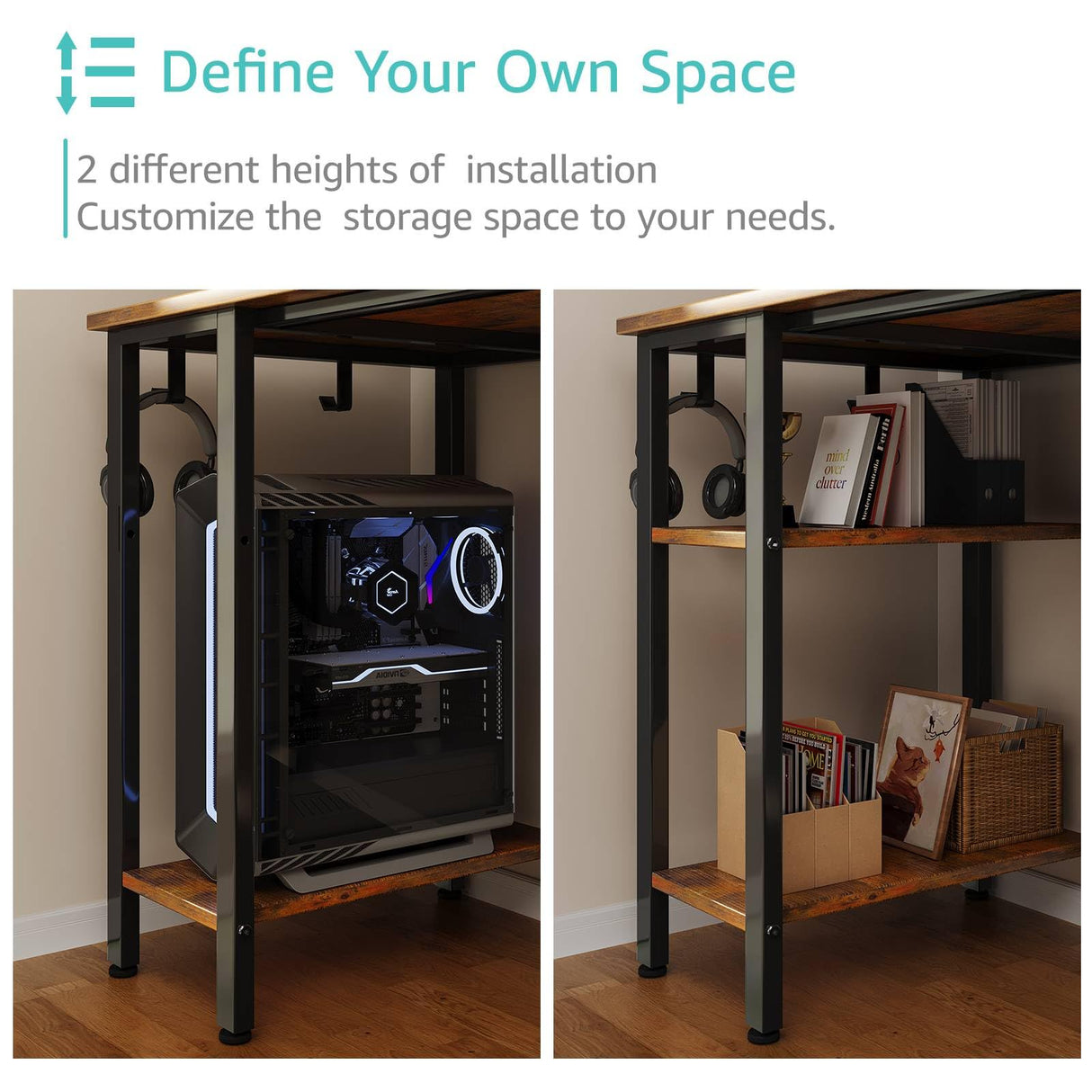 Lufeiya 47 inch Computer Desk with 4 Drawers & Storage Shelves, Writing Work Study Desk for Home Office Bedroom, Modern Simple Student PC Desks Table, Rustic Brown Lufeiya