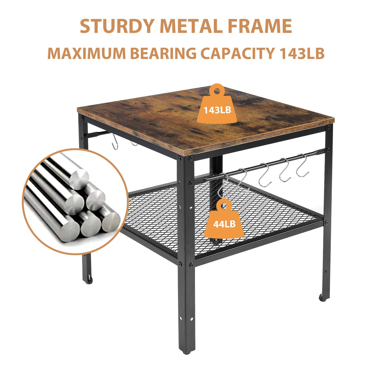 Rustic End Table, 2-Tier Side Table with Adjustable Height Shelf, 19.7" x 19.7" x 24", 143 lb Weight Capacity, Great for Mini Fridge Stand, Printer Stand, Aquarium Stand, Nightstand, Coffee Table onlytak
