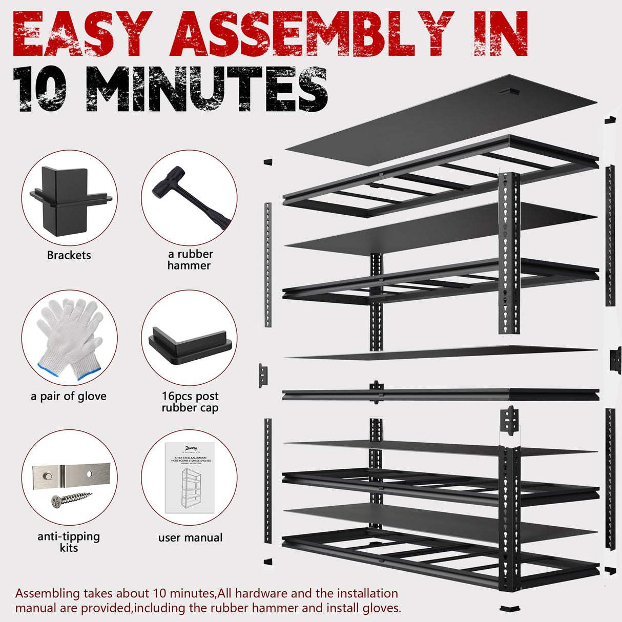 Lauxery 78” H x 55”W x 24”D Metal Garage Shelving, Adjustable 5 - Tier Basement Shelving, Easy Assembly, Large Size Heavy Duty Storage Rack for Garage, Basement & Workshop Lauxery