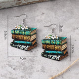 Handmade Wooden Stackable Book Dangle Earrings Lightweight Teacher Student Stack of Books Reading Earrings for Women Librarian Teachers Appreciation Day Gifts Graduation Back to School Jewelry-Style B Caiyao