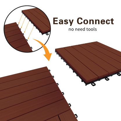 MCombo 10 Pieces Patio Wood Deck Tiles 12 x12 inches, Interlocking Deck Flooring Oiled Finish, Wood Tiles Resistant Water and Easy to Install for Outdoor Deck,Balcony and Backyard (Burgundy)