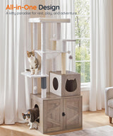 HOOBRO Cat Tree with Litter Box Enclosure, Tall Cat Tower for Indoor Cats, All-in-One Modern Cat Condo, Hidden Litter Box Enclosure Furniture, with Cat House, Sisal Posts, Greige and White BG51MZ03 HOOBRO