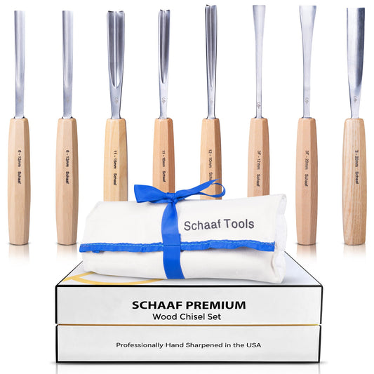 Schaaf Wood Carving Tools, 7pc Expansion Chisel Set with Canvas Case | Full Size Gouges for Beginners, Hobbyists and Professionals | Sharp, Quality-Tested CR-V 60 Steel Blades (Premium Hand Sharpened)