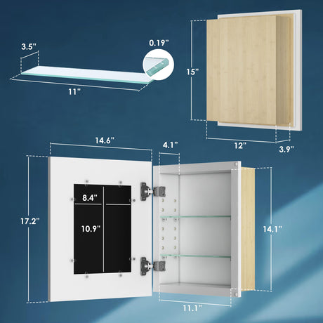 Houseables Medicine Cabinet No Mirror, Recessed Medicine Cabinet, Hidden in Wall Niche, Without Mirror, Picture Frame, Concealed, Built in, Between Stud Shelf Insert, Bathroom Storage, 12x15 (14x17) Houseables
