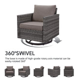 Belord Outdoor Sectional Furniture with Swivel Rocker Chair, 10 Pieces Wicker Patio Furniture Sets with Ottoman L Shaped Sofa Coffee Table Grey Cushion Belord