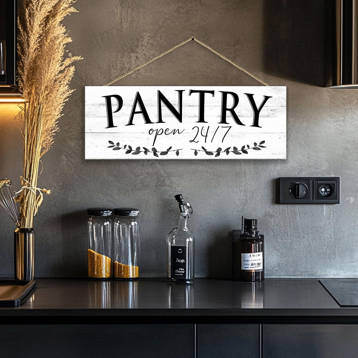 1 KINGO Rustic Pantry Signs Wall Decor: Farmhouse Kitchen Wall Art 6" x 14.5" Canvas Print Decorative Plaque Wall Hanging Open 24/7 Sign for Pantry Dining Room Home Decor 1 KINGO