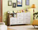 KKL White Dresser for Bedroom with Light Strip & Power Outlet — 8 Drawers Dressers & Chest of Drawers with Shelf, Wood Top, Metal Frame, Wide Dressers for Girls Bedroom, Living Room, Hallway, Closet KKL