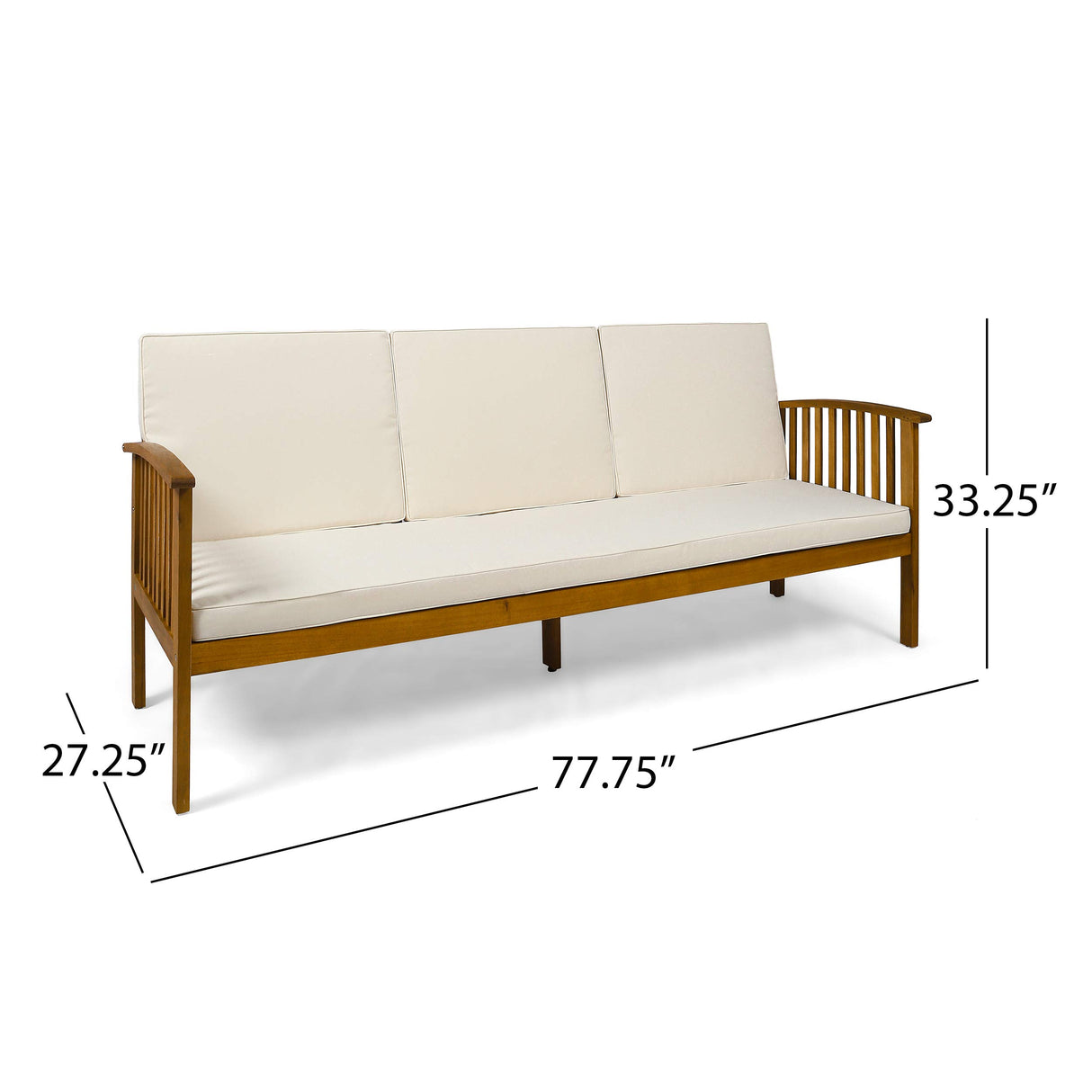 Christopher Knight Home Breenda Outdoor Acacia Wood Sofa with Cushions, Teak Finish, Cream Christopher Knight Home