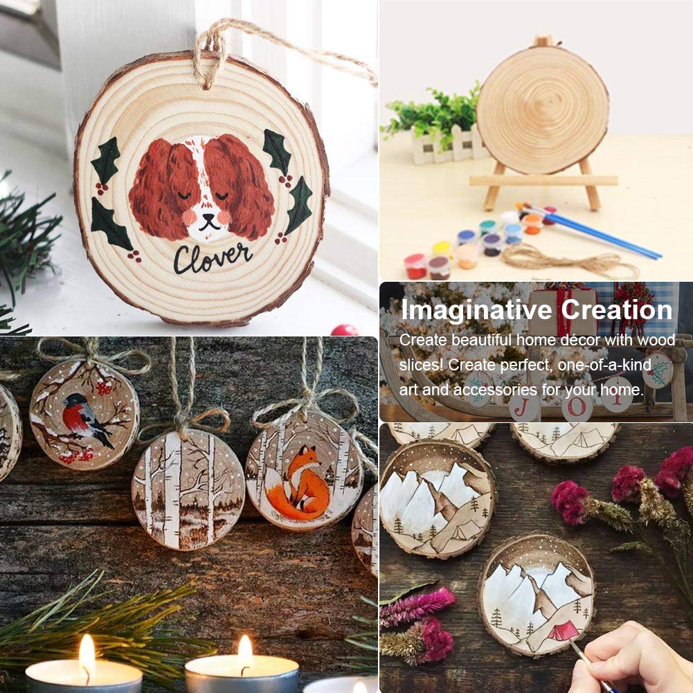 AerWo Natural Wood Slices 50 Pcs 2.7-3.1 Inches Craft Wood Kit Unfinished Predrilled with Hole Wooden Circles Tree Slices for Arts and Crafts Christmas Ornaments DIY Crafts