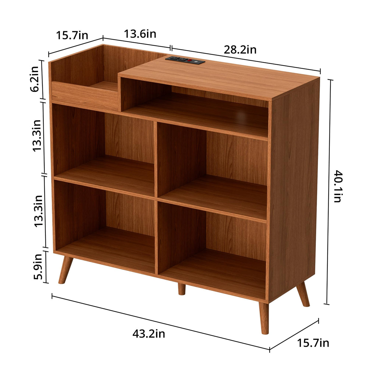 DIYART 3 Tier Large Record Player Stand with Power Outlet, Vinyl Record Storage Table holds Up to 500 Albums, Mid-Century Turntable Stand, Brown DIYART