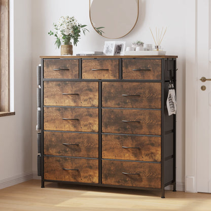 LIVEHOM Dresser for Bedroom with 11 Drawer, Dressers & Chests of Drawers with Side Pockets, Hooks, Fabric Storage Drawer, Steel Frame, Wood Top, Organizer Unit and Pull Handle for Closet. - WoodArtSupply