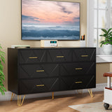 JOZZBY Dresser for Bedroom, 7 Drawer Black Wooden Dresser with Gold Handles, Modern Storage Dressers & Chests of Drawers for Hallway, Entryway JOZZBY