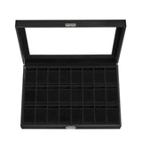SONGMICS Watch Box, 24-Slot Watch Case, Lockable Watch Storage Box with Glass Lid, Gift Idea, Ink Black Synthetic Leather, Ink Black Lining UJWB024B02 SONGMICS