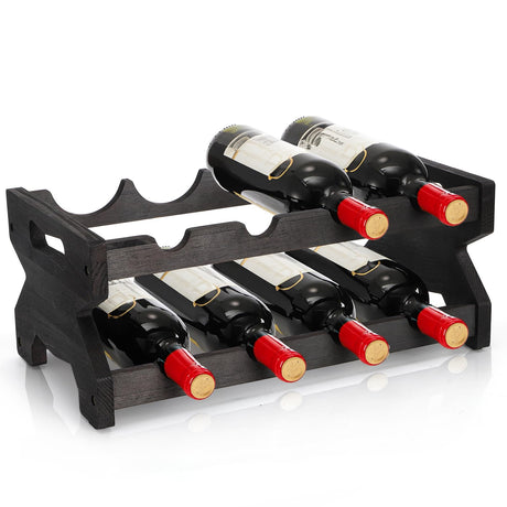 Pumtus 2-Tier Wine Rack, 8 Bottles Wood Countertop Wine Storage Shelf, Tabletop Freestanding Wine Organizer, Space Saving Wine Display Stand, Wine Holder for Cabinet, Pantry, Bar, Kitchen, Cellar Pumtus