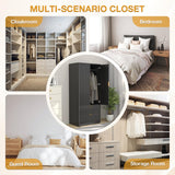 PPorfamilia 70" Wardrobe Closet with 2 Doors and 2 Drawers, Clothing Storage Cabinets with Hanging Rod, Modern Wooden Armoire Wardrobe Closet with Gold Handles for Bedroom Armoires Laundry PPorfamilia