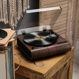 Retrospiler Record Player, 3 Speed Bluetooth Turntable with Built-in Speakers, FM Radio, Vinyl-MP3 Encoding, USB & SD Playback, LED Screen, Wooden Retro LP Player Retrospiler