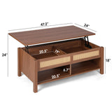 VOWNER Wood Lift Top Coffee Table with Large Hidden Compartment, Rattan Decorated Dining Table for Home Small Space, Bohemian Coffee Table with Storage for Home Living Room, Home Office, Espresso VOWNER