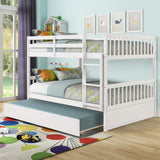 WIILAYOK Full Over Full Bunk Bed with Trundle, Convertible to 2 Full Size Platform Bed, Full Size Bunk Bed with Ladder and Safety Rails for Teens, Adults, White WIILAYOK