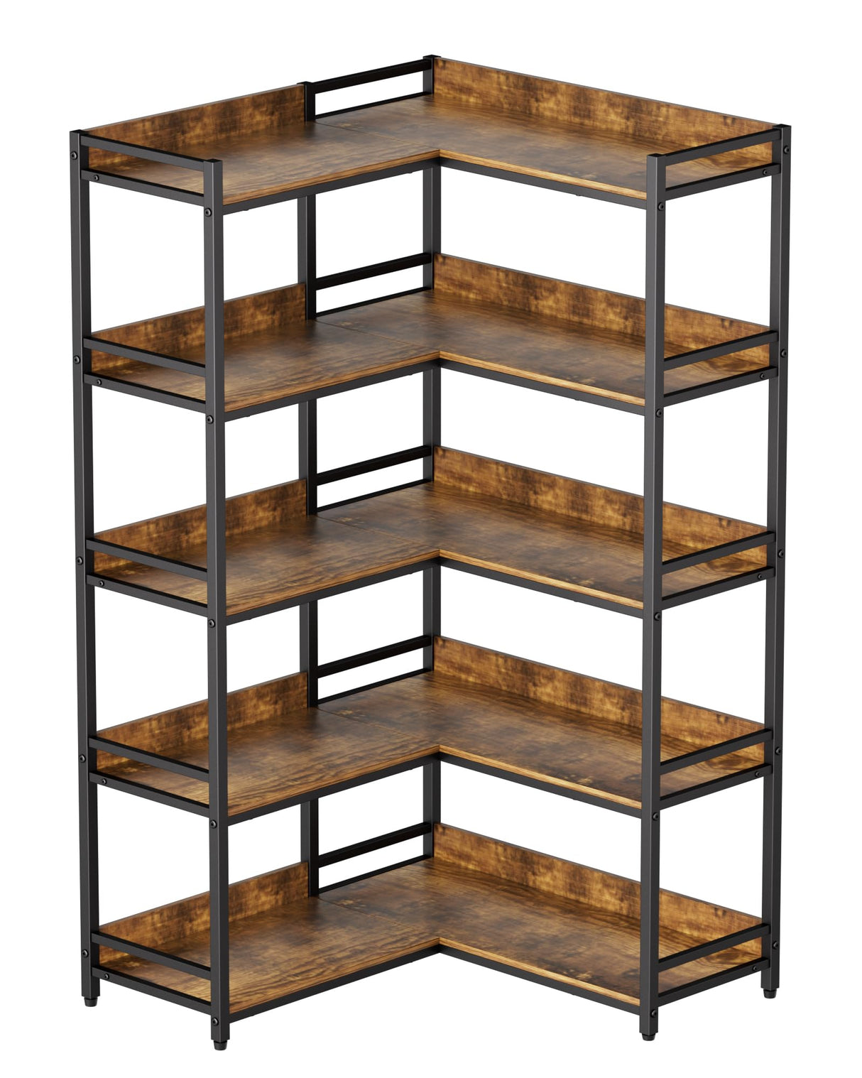 Aquzee Large 5-Tier Corner Bookshelf - Modern Tall Corner Shelf Storage Display Rack with Sturdy Metal Frame - Perfect for Living Room, Home Office, Books and Decor Display Aquzee