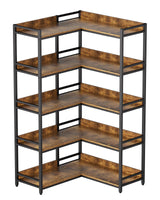 Aquzee Large 5-Tier Corner Bookshelf - Modern Tall Corner Shelf Storage Display Rack with Sturdy Metal Frame - Perfect for Living Room, Home Office, Books and Decor Display Aquzee