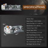 CREWORKS Mini Metal Lathe 9" x 30" Benchtop Metal Lathe with 3 Jaw Chuck and 3000rpm Max. Spindle Speed, 1100W Metalworking Machine with LCD Display, Metal Lathe Machine for Threading Turning Drilling CREWORKS