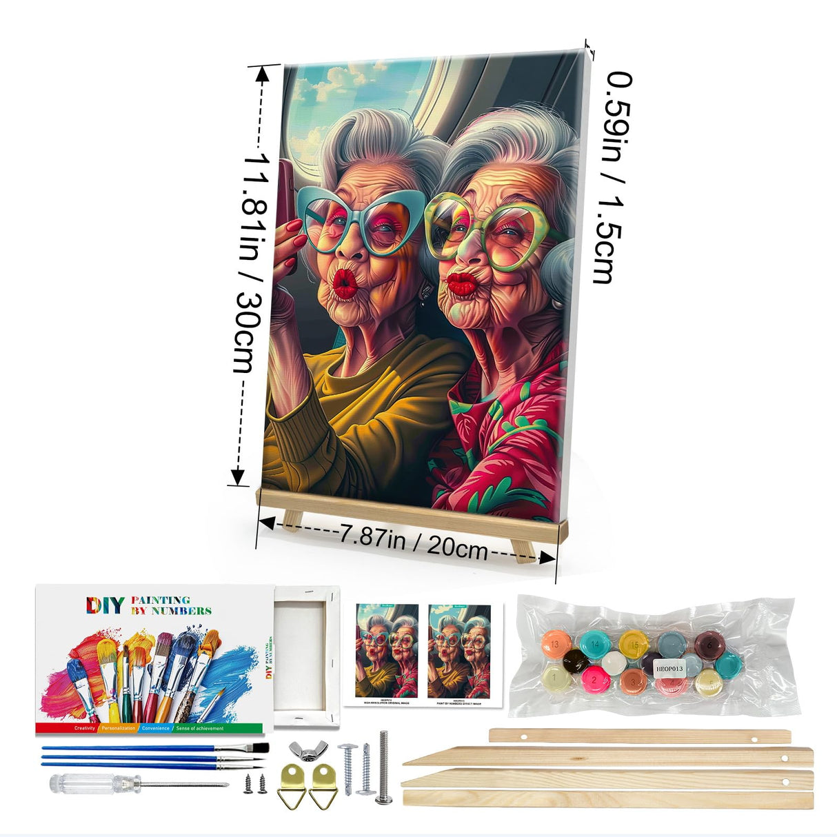 HeeBenor Framed Paint by Numbers Kit for Adults, Fashion Grandma Paint by Numbers Kit for Adults with Easel, DIY Acrylic Paint by Number with Frame, Adult Paint by Number Kits Framed Canvas 8x12 Inch HeeBenor