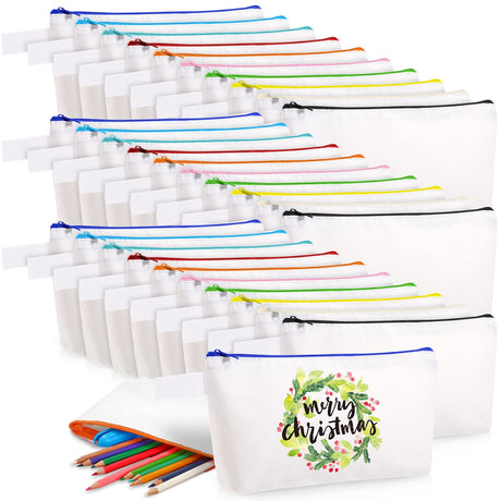 30 Pieces Makeup Bags in Bulk Canvas Pencil Bag Travel Cosmetic Bags Blank DIY Craft Bag Canvas Pen Case Pencil Pouch Makeup Pouch Canvas Zipper Pouch Bags for Girls Teens (9.84 x 5.11 x 1.96 Inches) Saintrygo