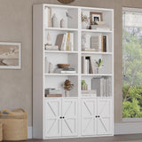oneinmil 6 Tier Bookshelves and Bookcase with Doors Industrial Set of 2 Double Wide Floor Standing Book Shelf 71" Tall Display Shelves Bookshelf with Storage Cabinets for Living Room White oneinmil