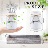 Tiangrid 4 Pcs Silverware Utensil Holder Mason Jar with Wooden Utensil Organizer for Kitchen Countertop Forks Spoons Knives Storage White Farmhouse Kitchen Caddy Glass Cooking Decor for Party Tiangrid