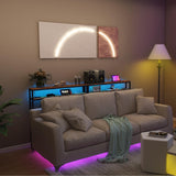 Tohomeor 5.9" Narrow Console Sofa Table with Power Outlets Led Light Sofa Skinny Behind Couch Table with Shelves Metal Frame and Charge Station (2, Rustic Brown) Tohomeor