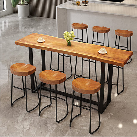 QQXX Rustic Industrial Bar Height Table with Narrow Wood Top - 47.2" Brown QQXX