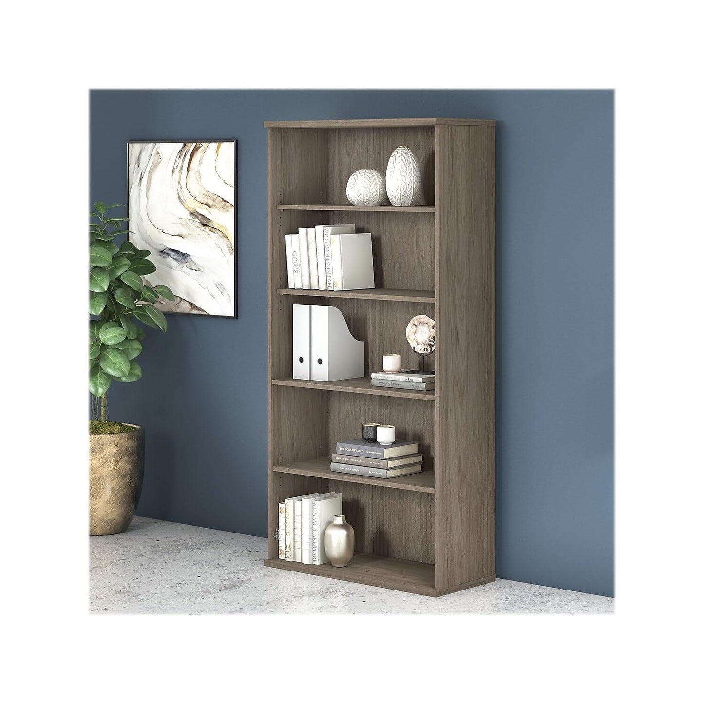 Studio C 73" 5-Shelf Bookcase in Modern Hickory with Adjustable Shelves by Bush Business Furniture - WoodArtSupply