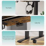 VVENACE 63 x 28 Electric Standing Desk Adjustable Height 4 Memory Preset, 4 Wheels, 2 Headphone Hook, Home Office Desk, Stand Up Sit Stand Desk Computer Table, Splice Board Rustic Brown VVENACE