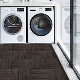 Topeakmart 27PCS Wood Flooring Tiles Interlocking Patio Deck Tiles Blocks Indoor Outdoor Solid Wood 12 x 12in Dark Brown Topeakmart