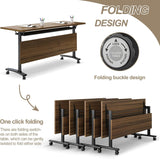 AKSOUDEW Conference Table, Folding Conference Room Tables with Flip-Top Design, with Caster Rectangular Modular Conference Room Table, for Office Conference Room Training Room (4Pcs 180cm/70.9in) AKSOUDEW