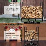 Artibear 4ft Outdoor Firewood Rack, Upgraded Adjustable Heavy Duty Logs Stand Stacker Holder for Fireplace - Metal Lumber Storage Carrier Organizer, Bright Black Artibear