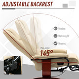 HOMCOM Faux Leather Manual Recliner, Adjustable Swivel Lounge Chair with Footrest, Armrest and Wrapped Wood Base for Living Room, Cream White HOMCOM