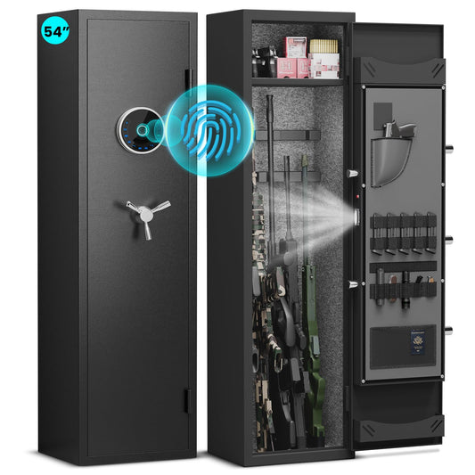 4-6 Rifle Gun Safe, Biometric Gun Safe, 54" Long Gun Safe for Rifles and Pistols, Quick Access Gun Cabinet for Rifles and Shotguns with Backlit Keypad, Dual Alarm System and 3 Gun Racks