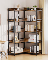 Aquzee Large 5-Tier Corner Bookshelf - Modern Tall Corner Shelf Storage Display Rack with Sturdy Metal Frame - Perfect for Living Room, Home Office, Books and Decor Display Aquzee