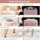 Mxfurhawa Faux Fur Storage Ottoman Round Furry Vanity Stool Marble Grain Tray Coffee Table Compact Footrest Stool with 4 Metal Legs Soft Makeup Seat Foot Stools for Living Room Bedroom Entryway Pink Mxfurhawa