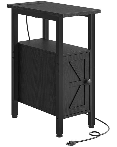 CHOEZON Farmhouse End Table, Narrow Side Table for Small Spaces, Slim Nightstand with Charging Station, with 2 AC Outlets, 1 USB and 1 Type-C Port, for Living Room, Bedroom, Black TBZ08UBB CHOEZON