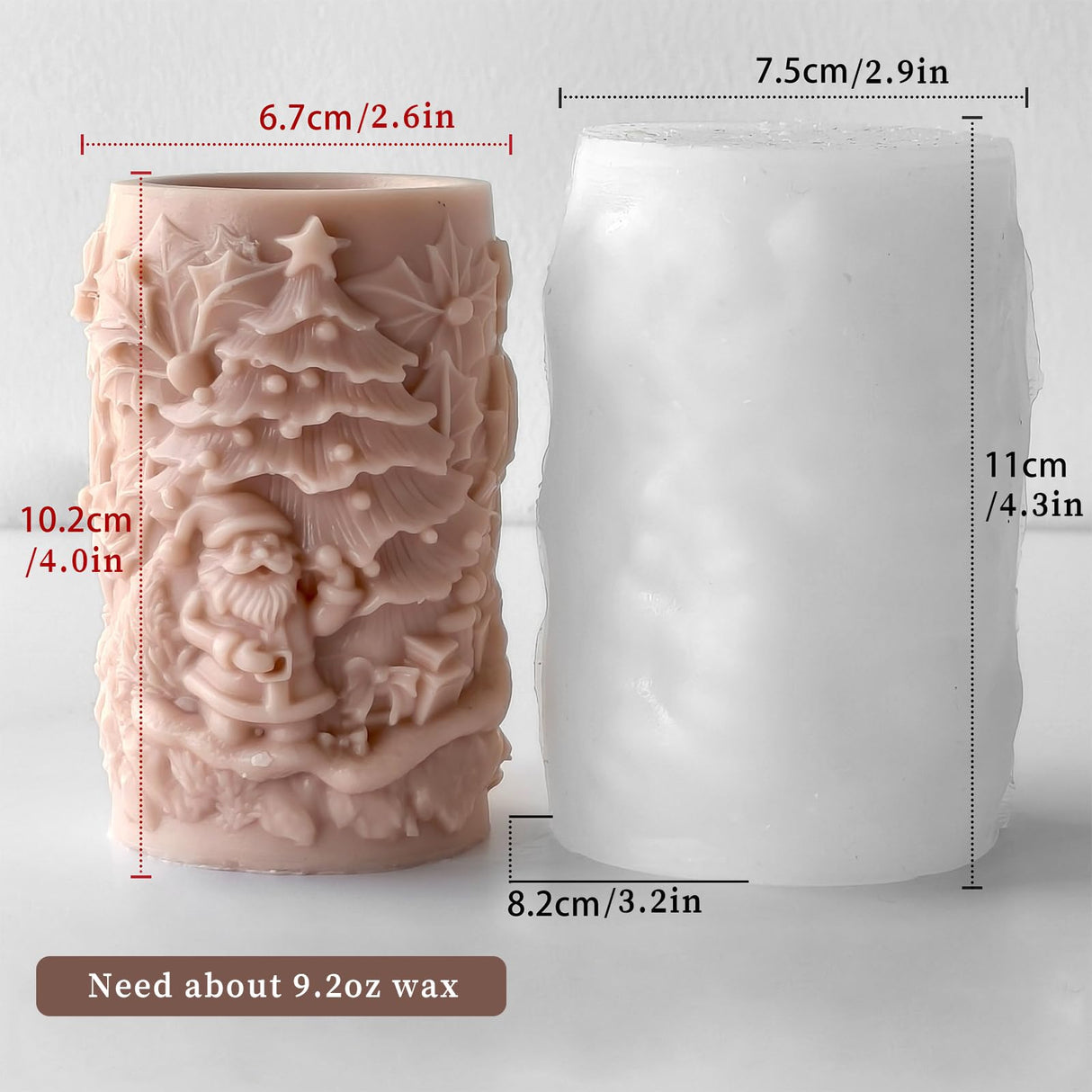 Wehous Christmas Candle Molds, 3D Embossed Santa Tree Holly Cylinder Silicone Molds for Resin Candle Soap Wax, Christmas Ornament Fondant Chocolate Dessert Mold Art Craft Xmas Decor (Santa & Tree) Wehous