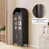RISTERN 73" Tall Arched Kitchen Pantry Cabinet, Modern Metal Farmhouse Storage Cabinets, Steel Cabinet with Glass Doors and Adjustable Shelves, Living Room, Dining Room and Office, Black RISTERN