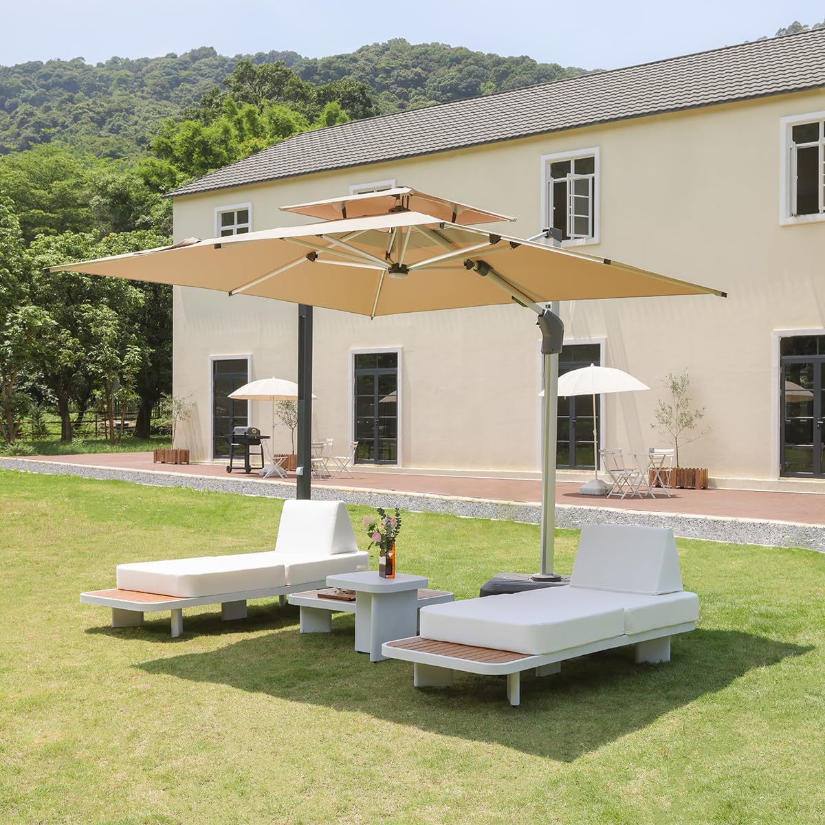 homary Outdoor Modular Sectional Sofa Set, Pool Lounge Chairs 5-Piece Outdoor Patio Conversation Sets with Waterproof Cushion and Coffee Tables（Without Umbrella） for Patio, Balcony, Garden, Pool homary