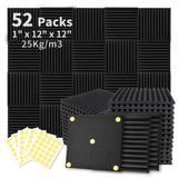 Focusound 52 Pack Acoustic Foam Panels 1" x 12" x 12" Sound Proof Foam Panles Soundproofing Noise Cancelling Wedge Panels for Home Office Recoding Studio with 300PCS Double-Side Adhesive Focusound