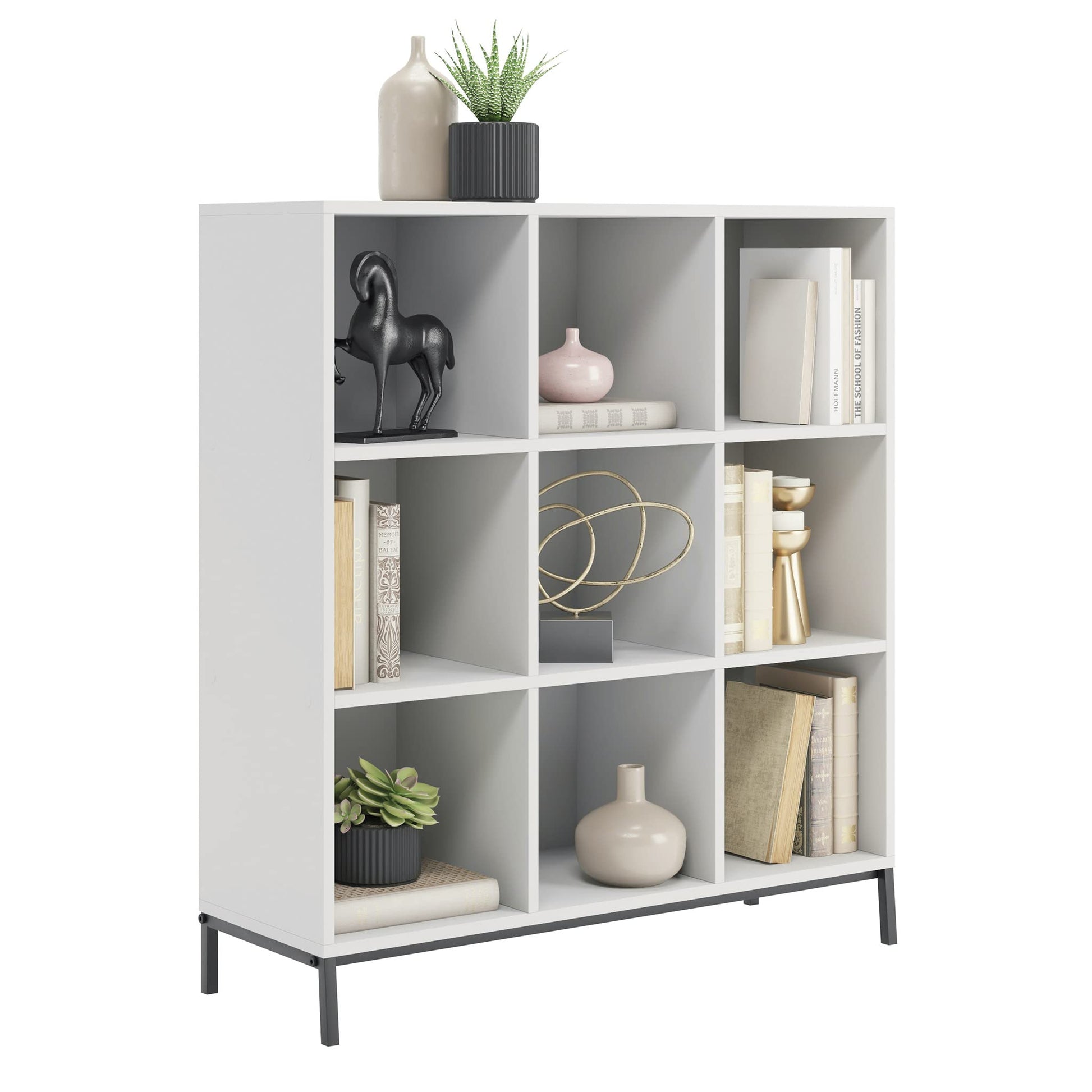 Sauder North Avenue White 9-Cube Organizer with Metal Base - WoodArtSupply