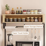 Bestier Oak Bakers Rack with Power Outlet and Storage Baskets - Microwave Stand & Coffee Bar Organizer Bestier