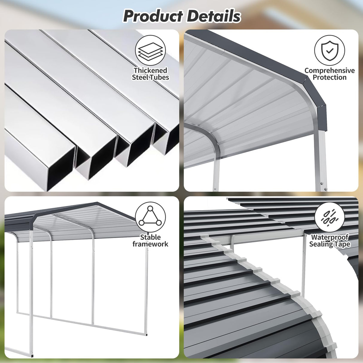 10x15 FT Metal Carport Shed,Heavy Duty Carport with Galvanized Steel Roof & Frame, Permanent All-Weather Shelter for Cars, Motorcycles, ATV, Boats, and Tractors GarveeLife
